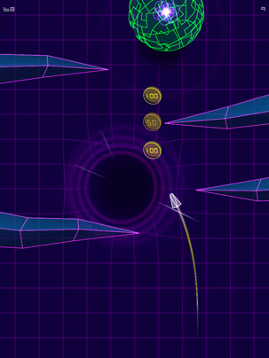 AGRAV iOS screenshot - Create black holes to steer your ship.
